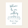 Whimsical wedding welcome sign template with hand-drawn illustration on a minimal background.