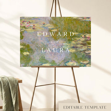 Water Lilies Wedding Welcome Sign Template (US)