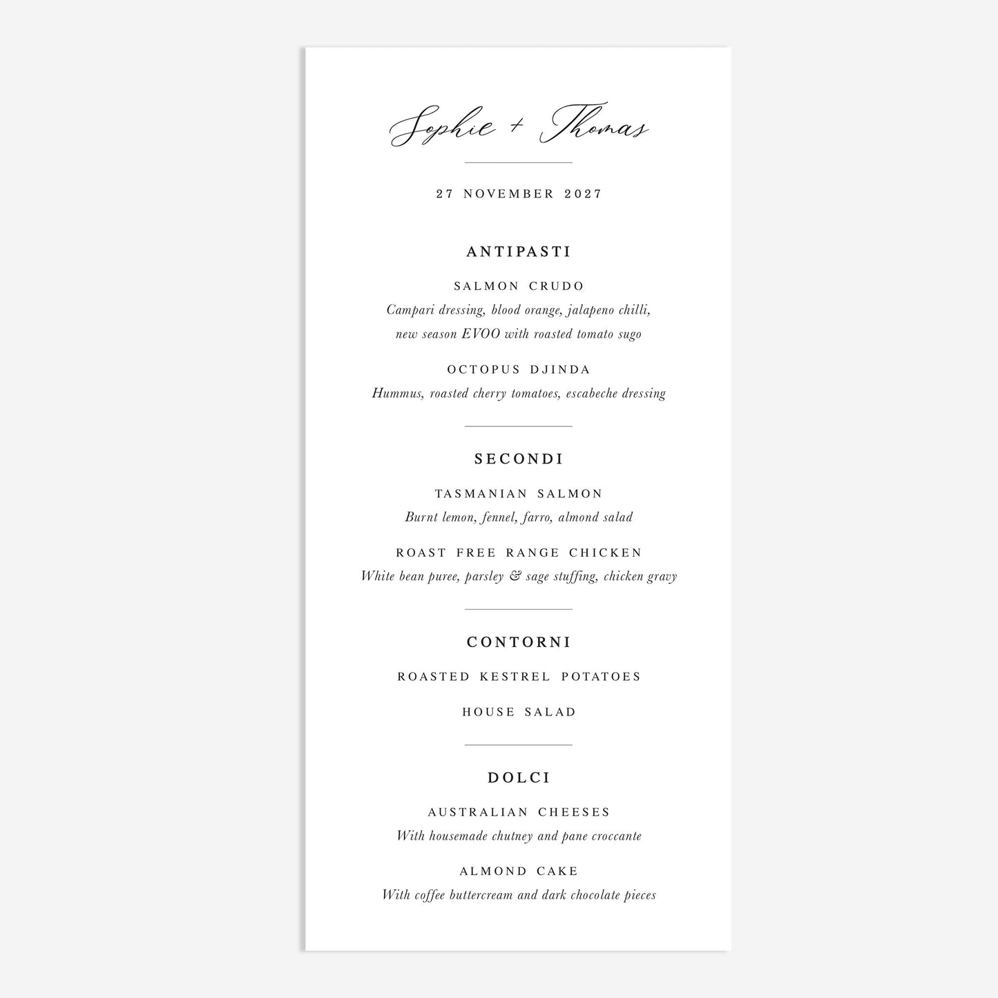 Bellarine Menu