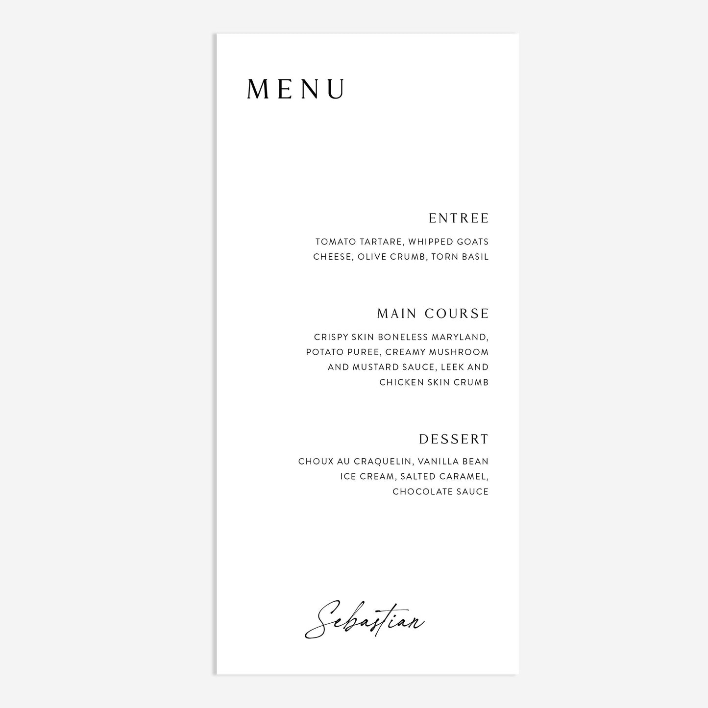 Pasadena Menu